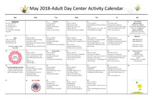 Adult Day Center Calendar May 2018