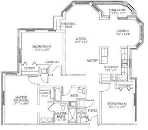 Lucy Corr | Independent Living Apartments | Floorplans - Walthall - 3 BR, 1650 square feet