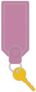 purple keychain with key